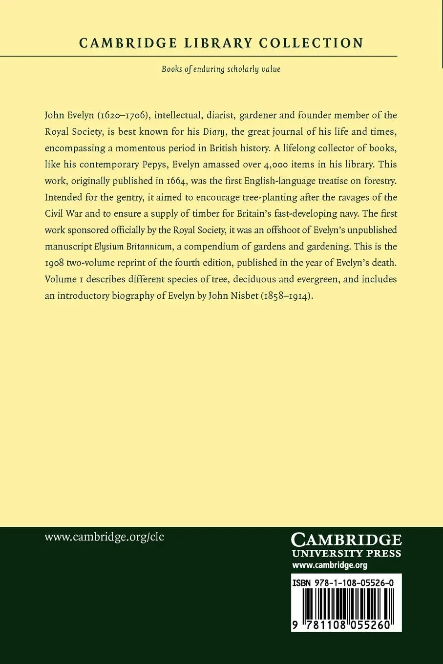 Rückseite: 9781108055260 | Sylva, Or, a Discourse of Forest Trees - Volume 1 | John Evelyn | Buch
