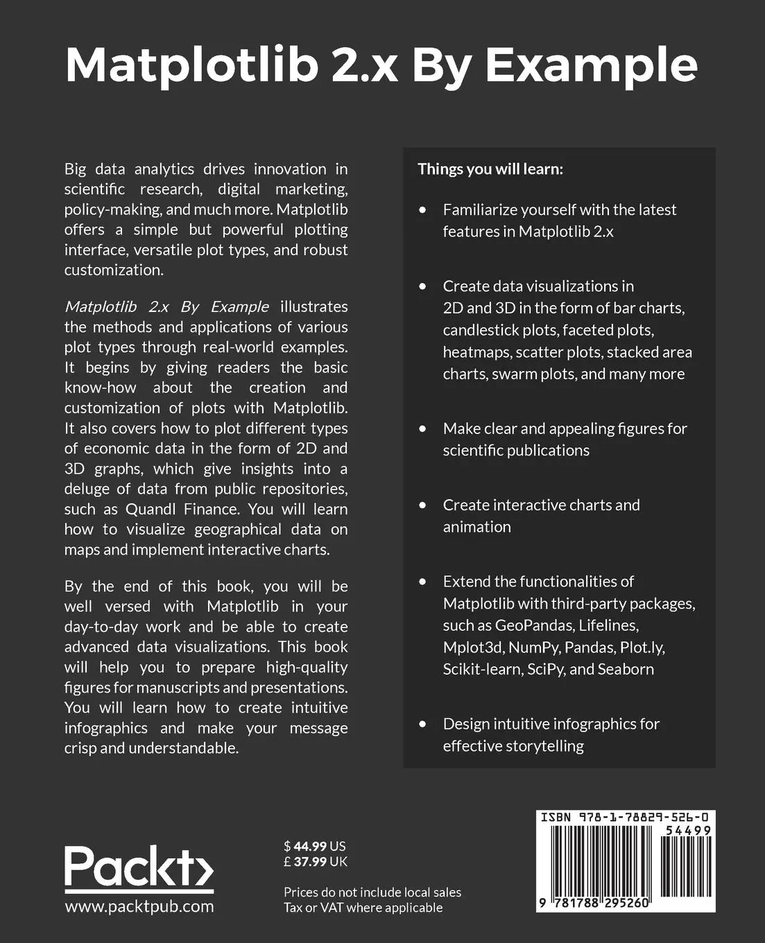 Rückseite: 9781788295260 | Matplotlib 2.x By Example | Allen Yu (u. a.) | Taschenbuch | Englisch