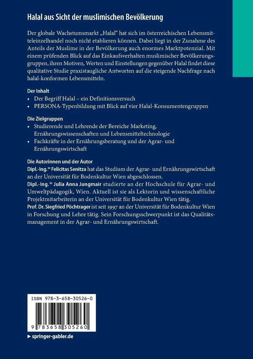 Rückseite: 9783658305260 | Halal aus Sicht der muslimischen Bevölkerung | Senitza (u. a.) | Buch
