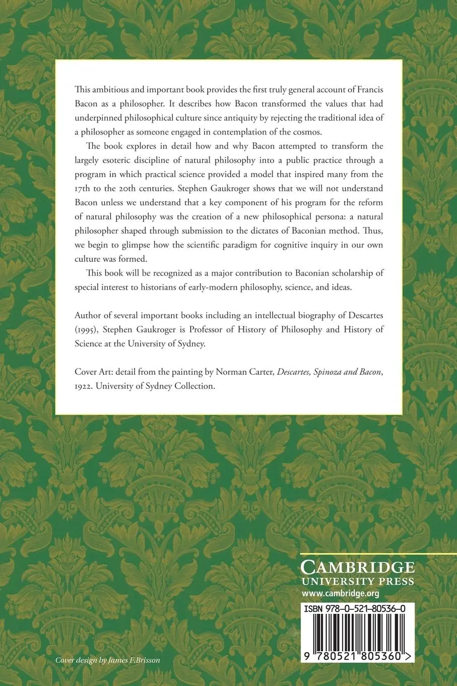 Rückseite: 9780521805360 | Francis Bacon and the Transformation of Early-Modern Philosophy | Buch