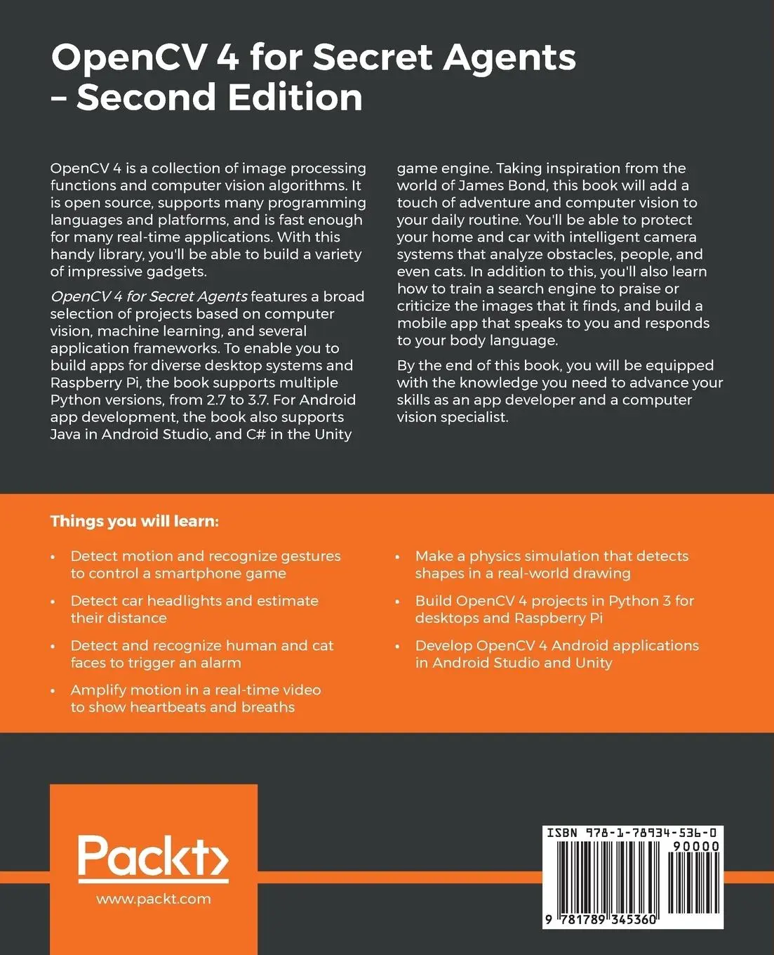 Rückseite: 9781789345360 | OpenCV 4 for Secret Agents | Joseph Howse | Taschenbuch | Englisch