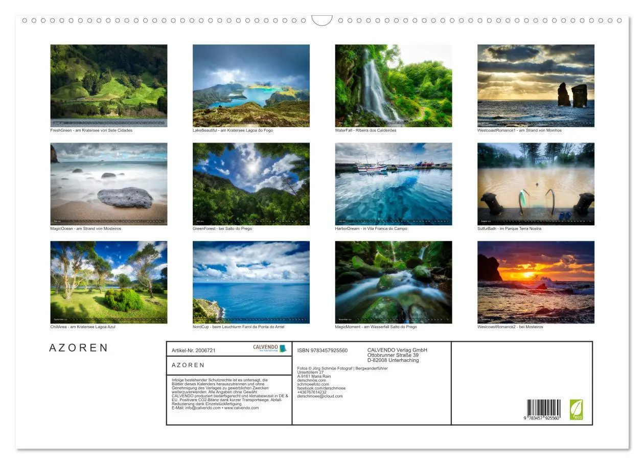 Bild: 9783457925560 | A Z O R E N (Wandkalender 2026 DIN A2 quer), CALVENDO Monatskalender