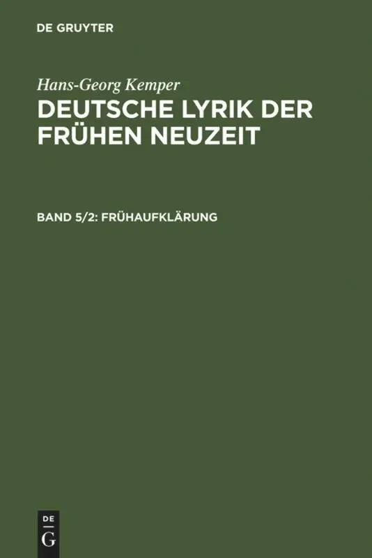 Cover: 9783484105560 | Frühaufklärung | Hans-Georg Kemper | Buch | X | Deutsch | 1991