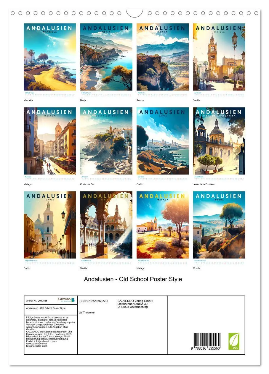Bild: 9783516325560 | Andalusien - Old School Poster Style (Wandkalender 2026 DIN A3...