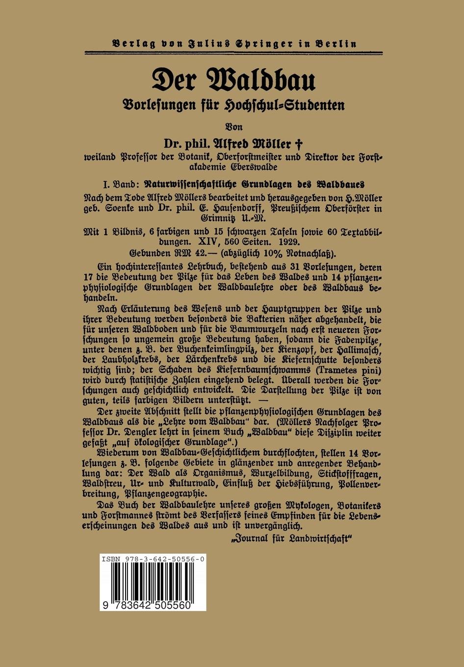 Rückseite: 9783642505560 | Der Dauerwaldgedanke | Sein Sinn und seine Bedeutung | Alfred Möller