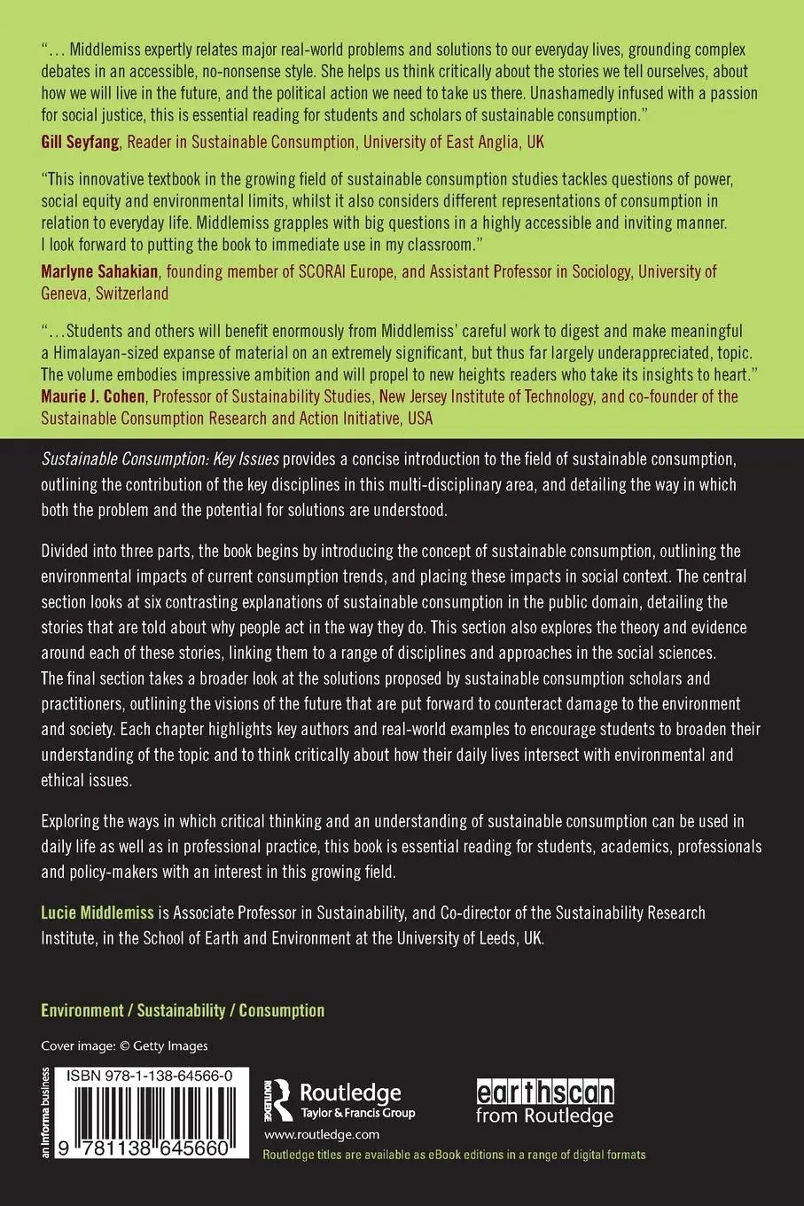 Rückseite: 9781138645660 | Sustainable Consumption | Key Issues | Lucie Middlemiss | Taschenbuch