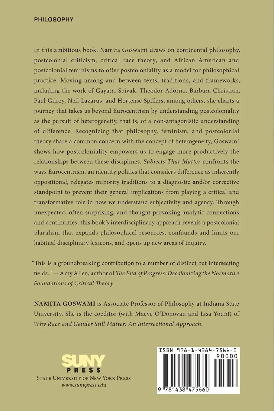 Rückseite: 9781438475660 | Subjects That Matter | Philosophy, Feminism, and Postcolonial Theory