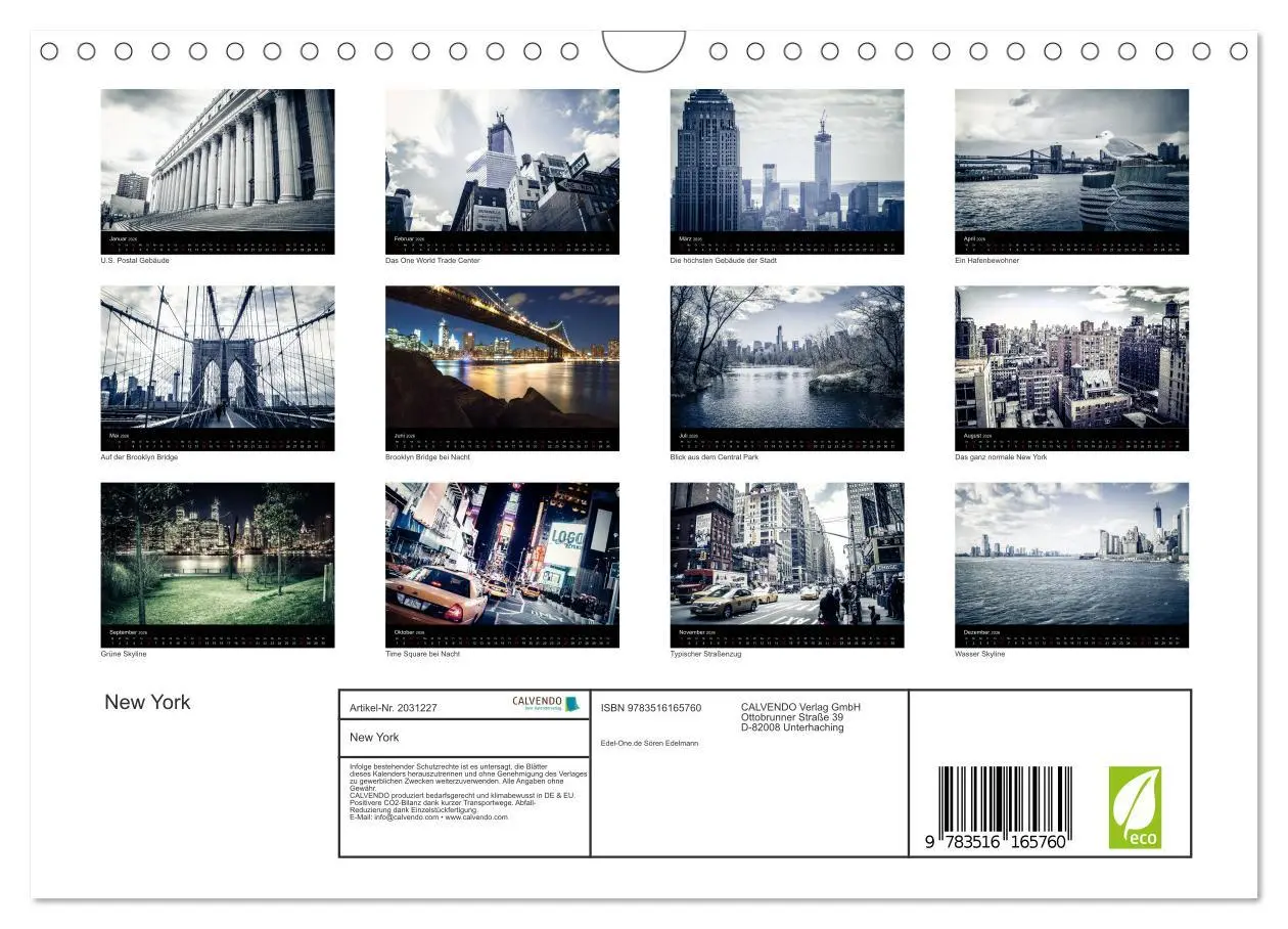Bild: 9783516165760 | New York (Wandkalender 2026 DIN A4 quer), CALVENDO Monatskalender