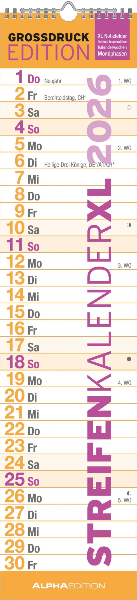 Cover: 4069095005860 | GROSSDRUCK Streifenplaner XL 2026 - Streifenkalender - Wandplaner -...