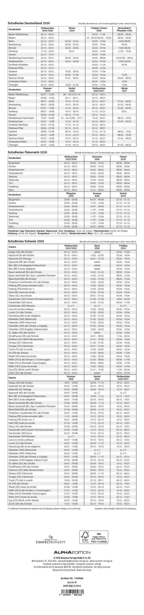 Rückseite: 4069095005860 | GROSSDRUCK Streifenplaner XL 2026 - Streifenkalender - Wandplaner -...