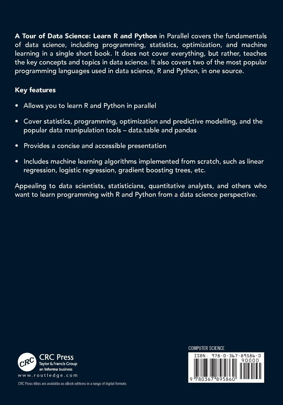 Rückseite: 9780367895860 | A Tour of Data Science | Learn R and Python in Parallel | Zhang | Buch