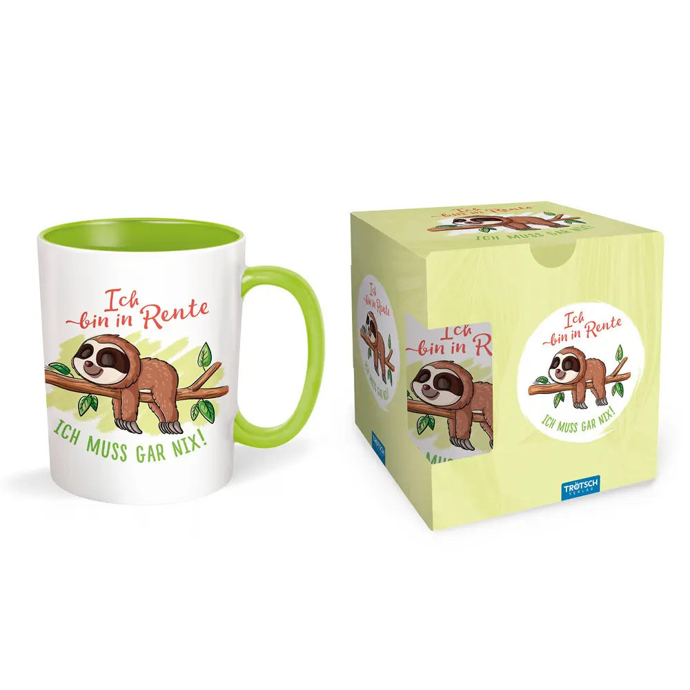 Trötsch Tasse Faultier Rentner weiß grün