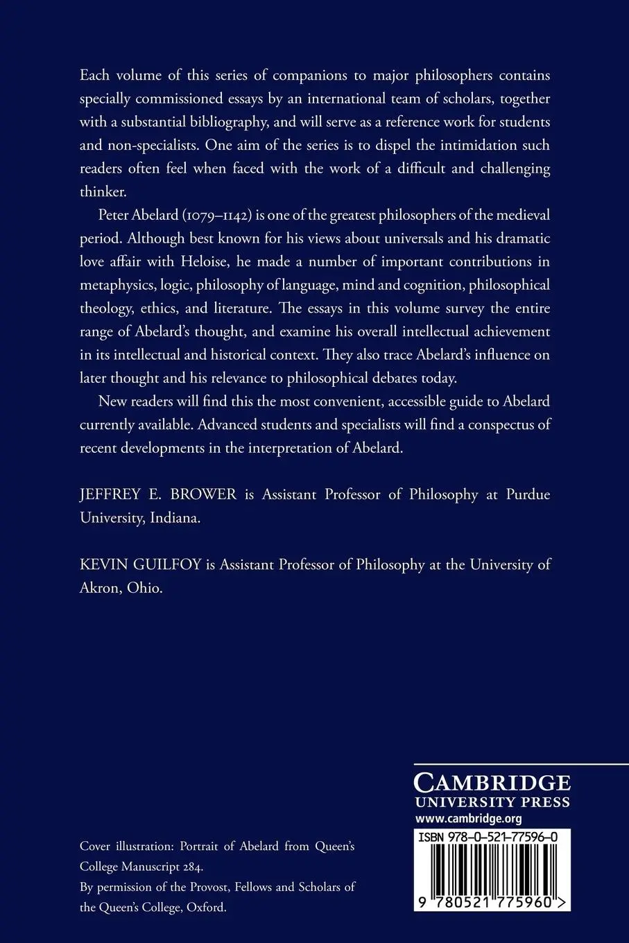 Rückseite: 9780521775960 | The Cambridge Companion to Abelard | Jeffrey Brower (u. a.) | Buch
