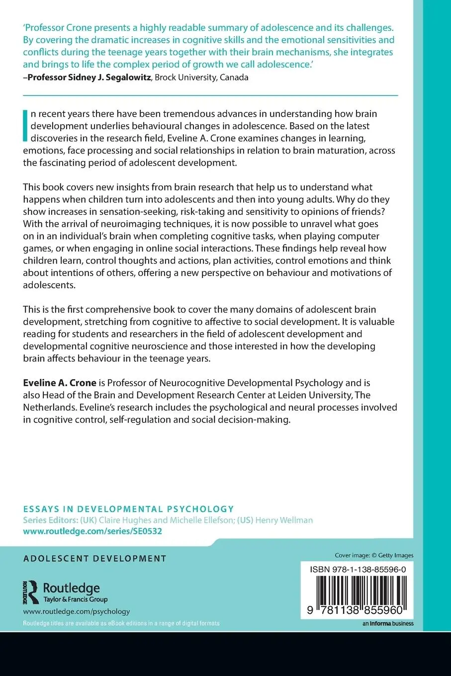 Rückseite: 9781138855960 | The Adolescent Brain | Eveline A. Crone | Taschenbuch | Englisch