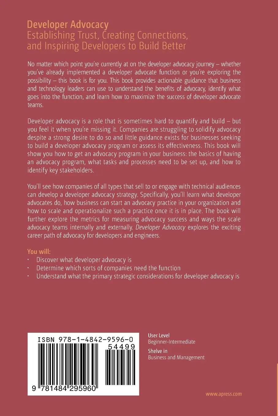 Rückseite: 9781484295960 | Developer Advocacy | Chris Tozzi (u. a.) | Taschenbuch | viii | 2023