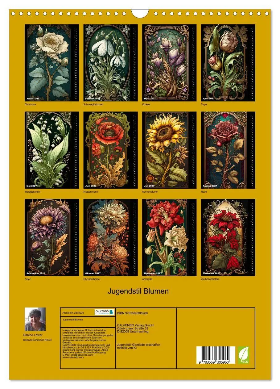 Bild: 9783569305960 | Jugendstil Blumen (Wandkalender 2027 DIN A3 hoch), CALVENDO...