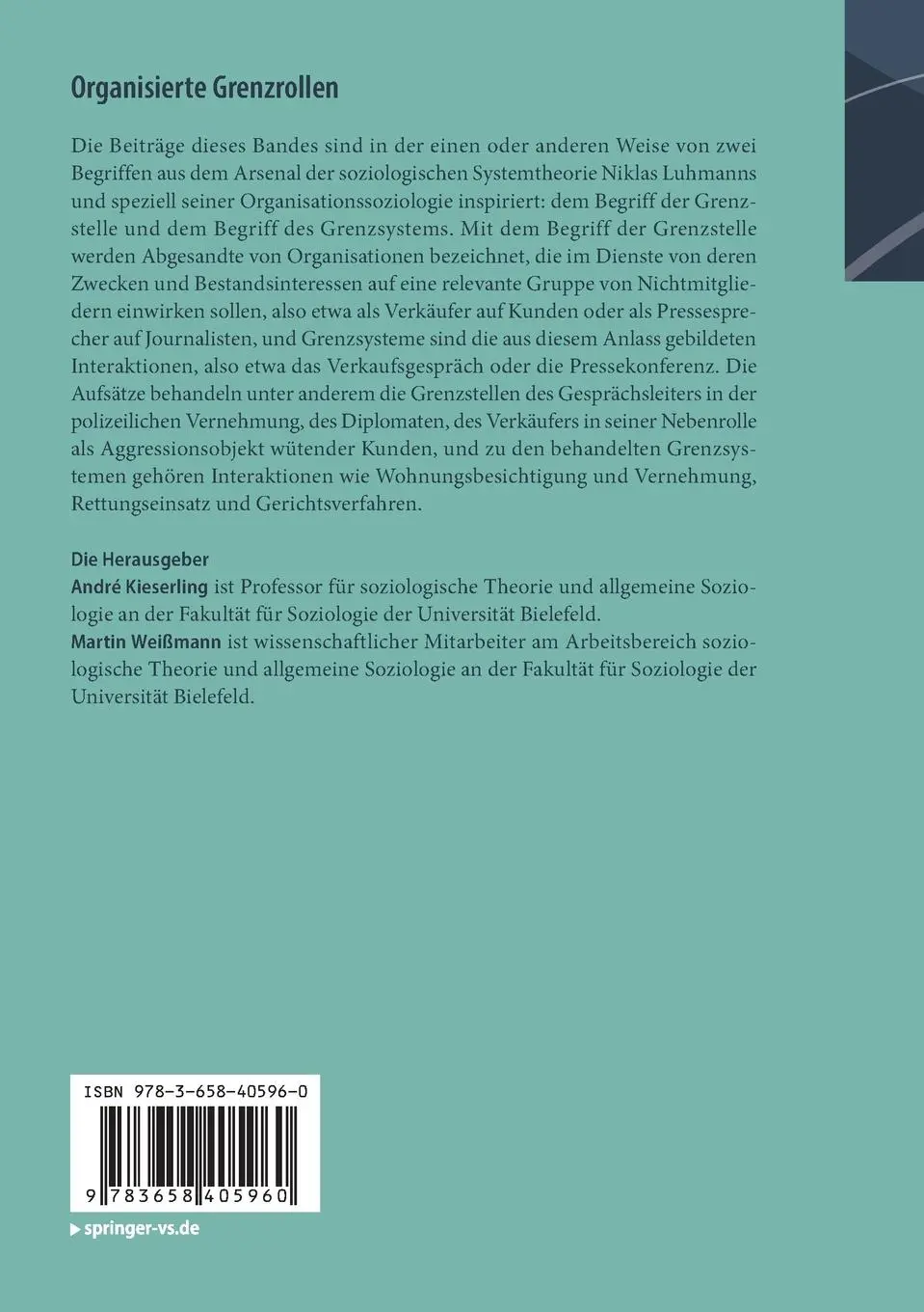 Rückseite: 9783658405960 | Organisierte Grenzrollen | Martin Weißmann (u. a.) | Taschenbuch | vi