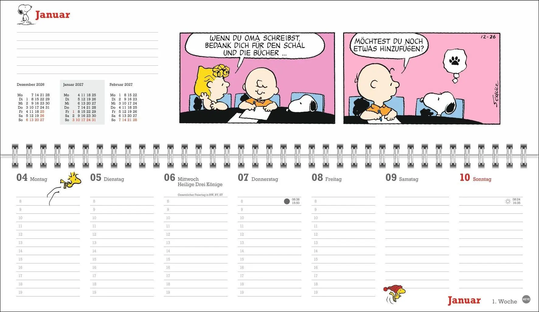 Bild: 9783756415960 | Peanuts Wochenquerplaner 2027 | Heye | Kalender | Spiralbindung | 2027