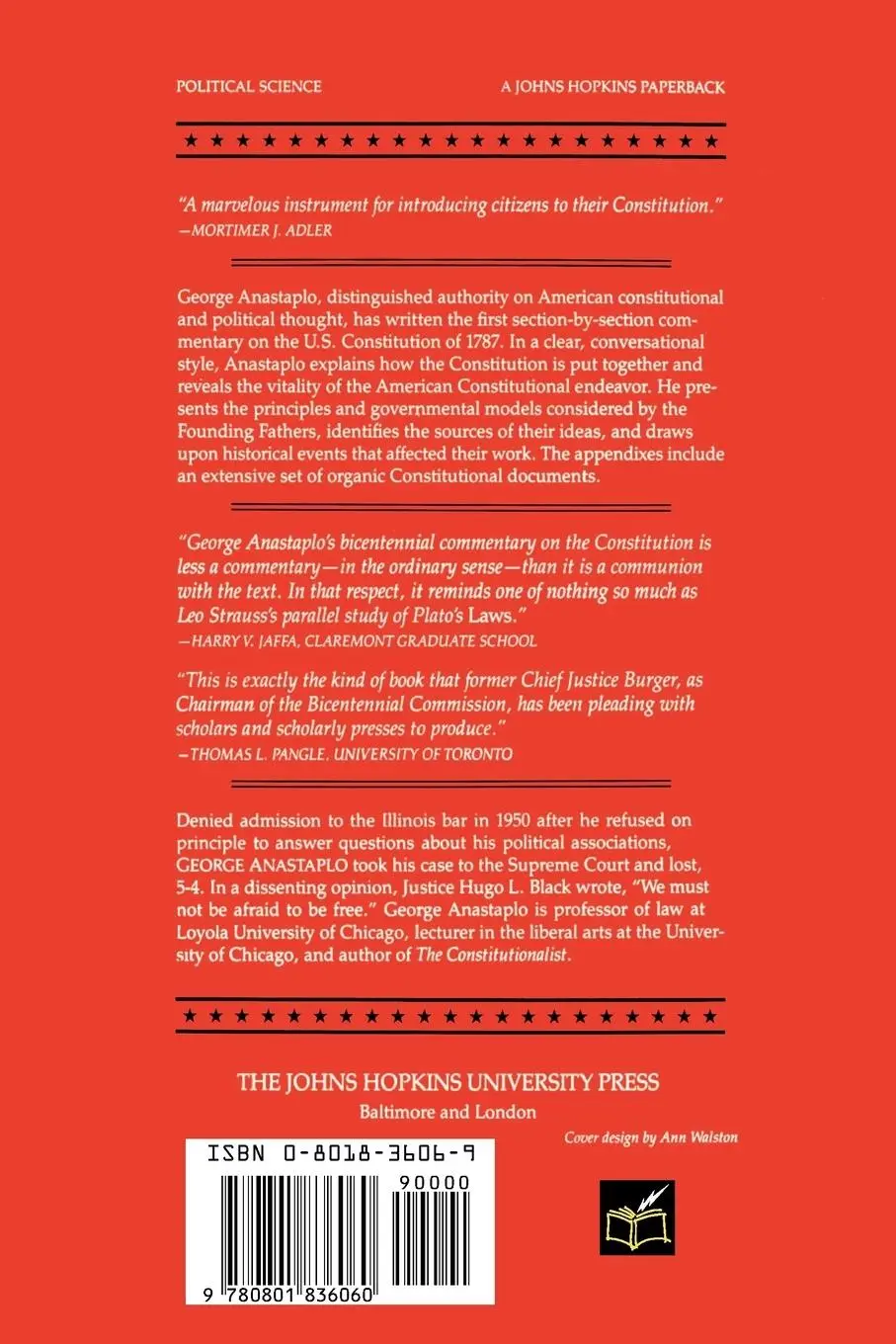 Rückseite: 9780801836060 | The Constitution of 1787 | A Commentary | George Anastaplo | Buch