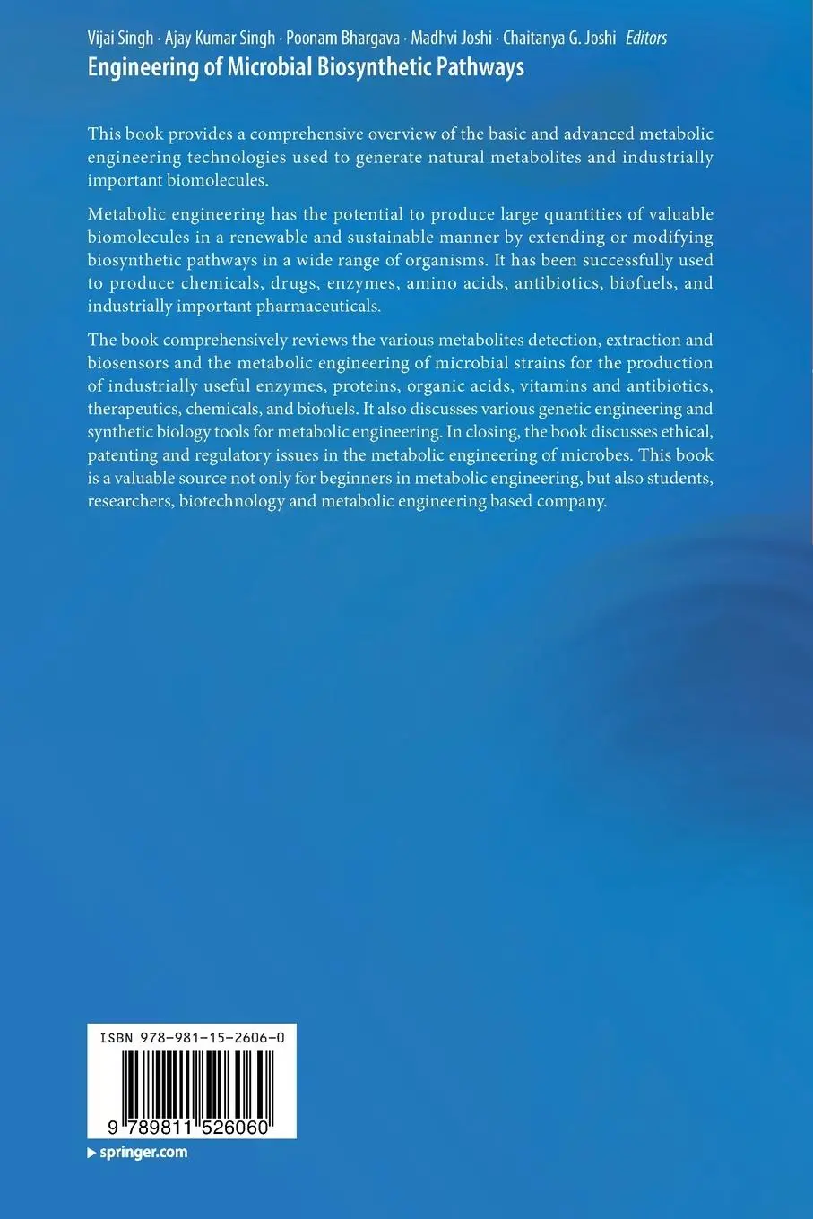 Rückseite: 9789811526060 | Engineering of Microbial Biosynthetic Pathways | Vijai Singh (u. a.)