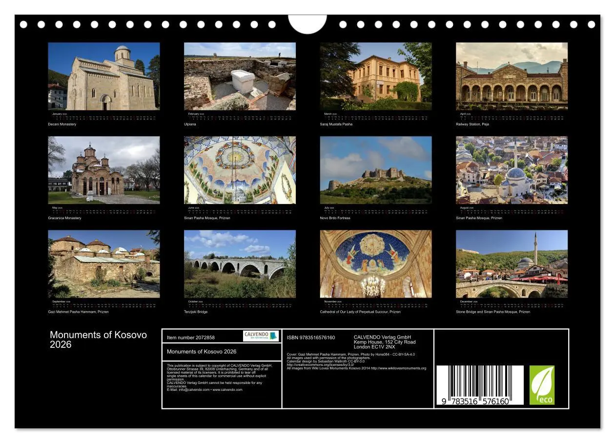 Bild: 9783516576160 | Monuments of Kosovo 2026 (Wall Calendar 2026 DIN A4 landscape),...