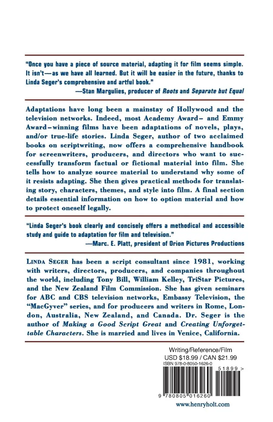 Rückseite: 9780805016260 | The Art of Adaptation | Turning Fact and Fiction Into Film | Seger