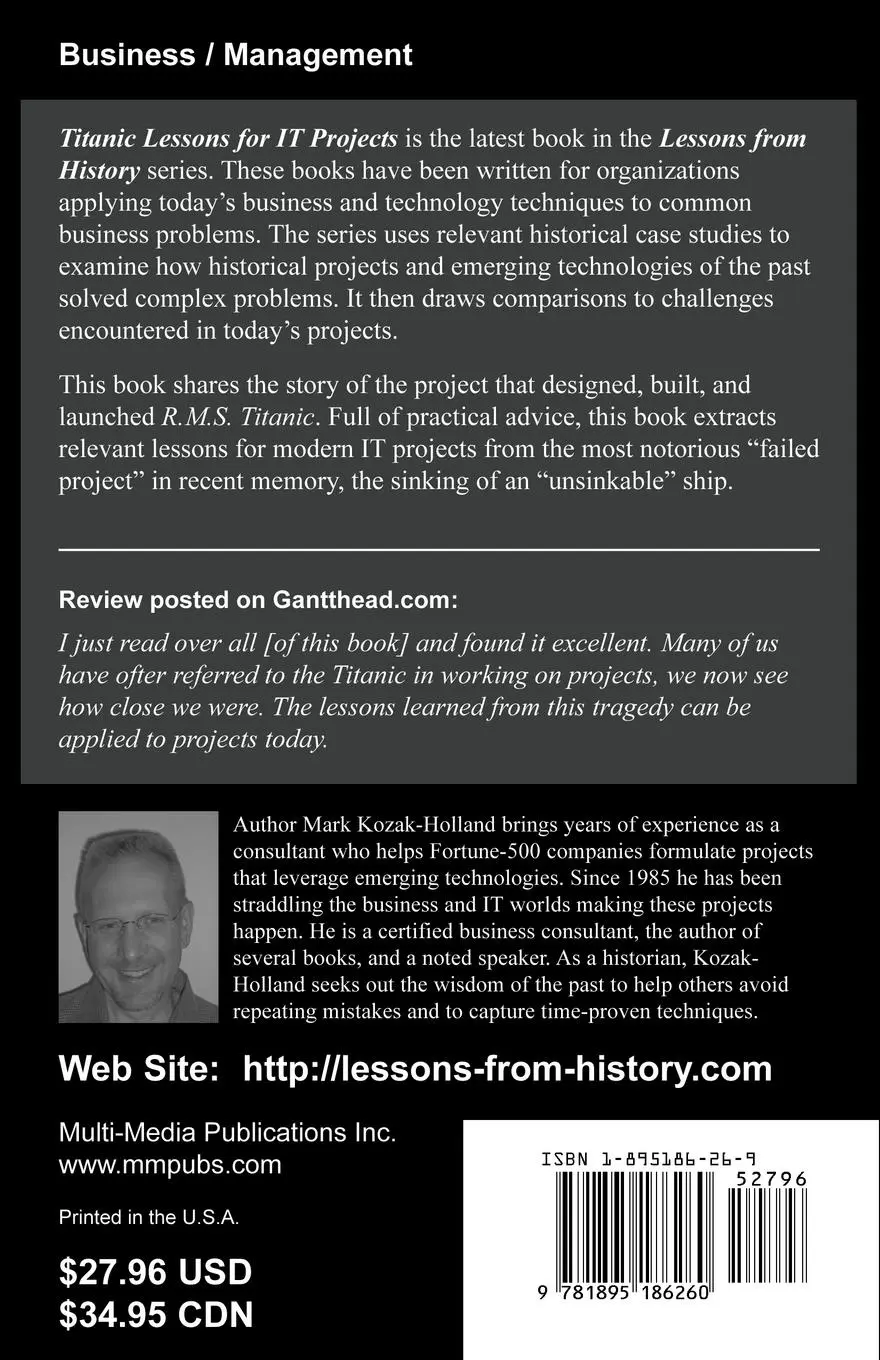 Rückseite: 9781895186260 | Titanic Lessons for It Projects | Mark Kozak-Holland | Taschenbuch