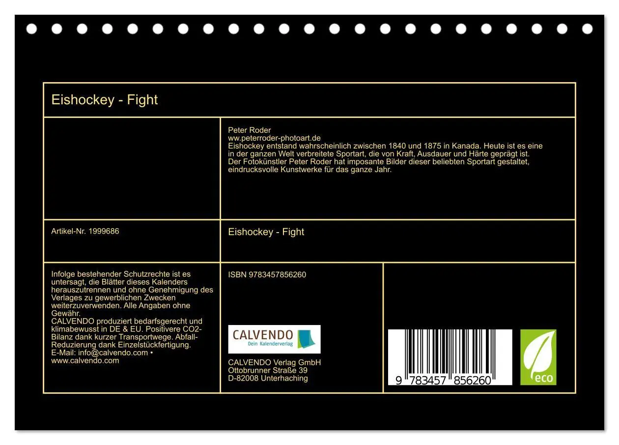 Bild: 9783457856260 | Eishockey - Fight (Tischkalender 2026 DIN A5 quer), CALVENDO...