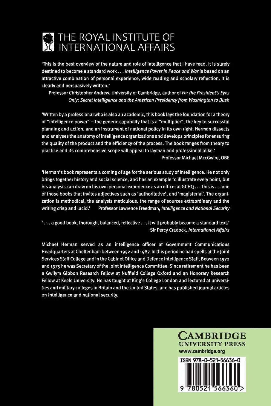 Rückseite: 9780521566360 | Intelligence Power in Peace and War | Michael Herman | Taschenbuch