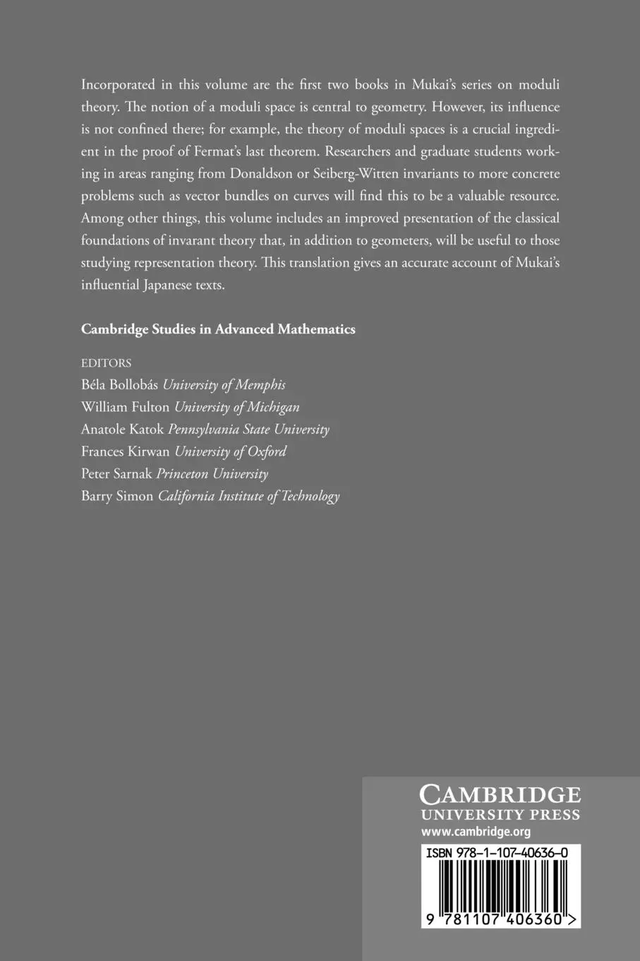 Rückseite: 9781107406360 | An Introduction to Invariants and Moduli | Shigeru Mukai | Taschenbuch