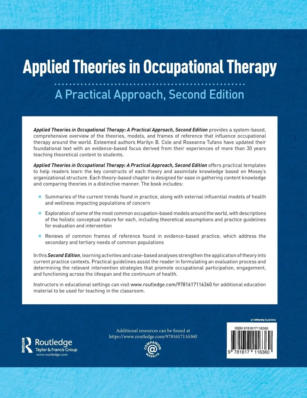Rückseite: 9781617116360 | Applied Theories in Occupational Therapy | A Practical Approach | Buch