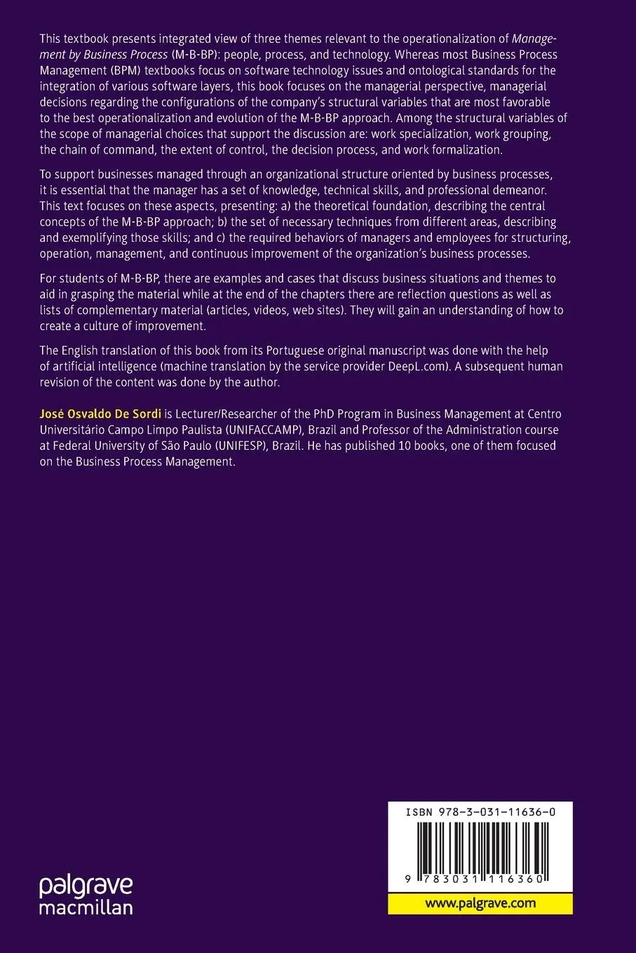 Rückseite: 9783031116360 | Management by Business Process | José Osvaldo de Sordi | Taschenbuch