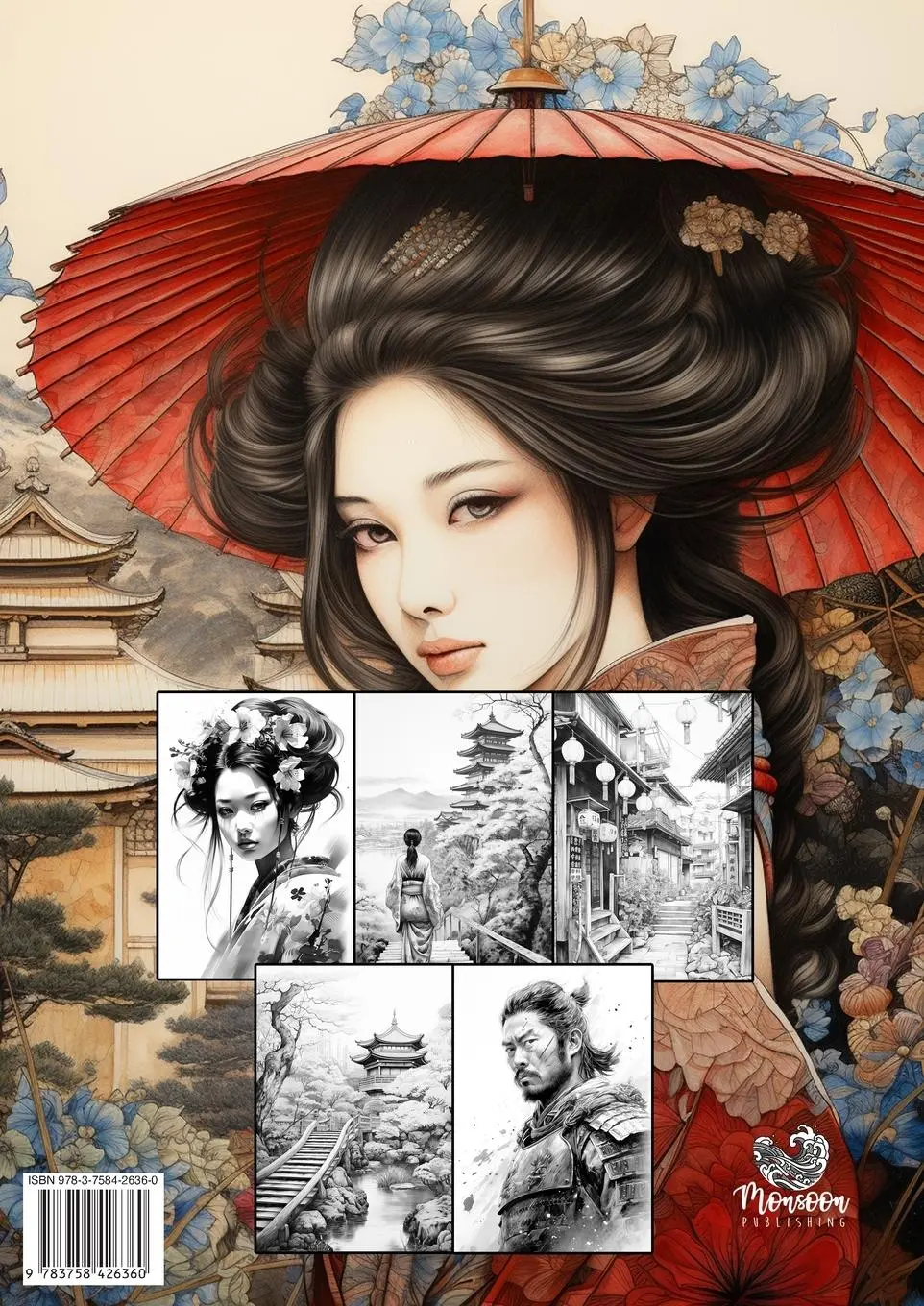 Rückseite: 9783758426360 | Japan Grayscale Coloring Book for Adults | Monsoon Publishing | Buch
