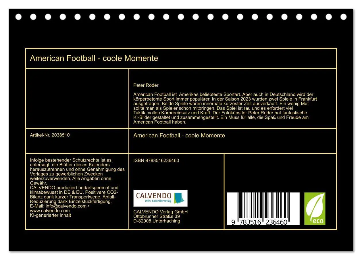 Bild: 9783516236460 | American Football - coole Momente (Tischkalender 2026 DIN A5 quer),...