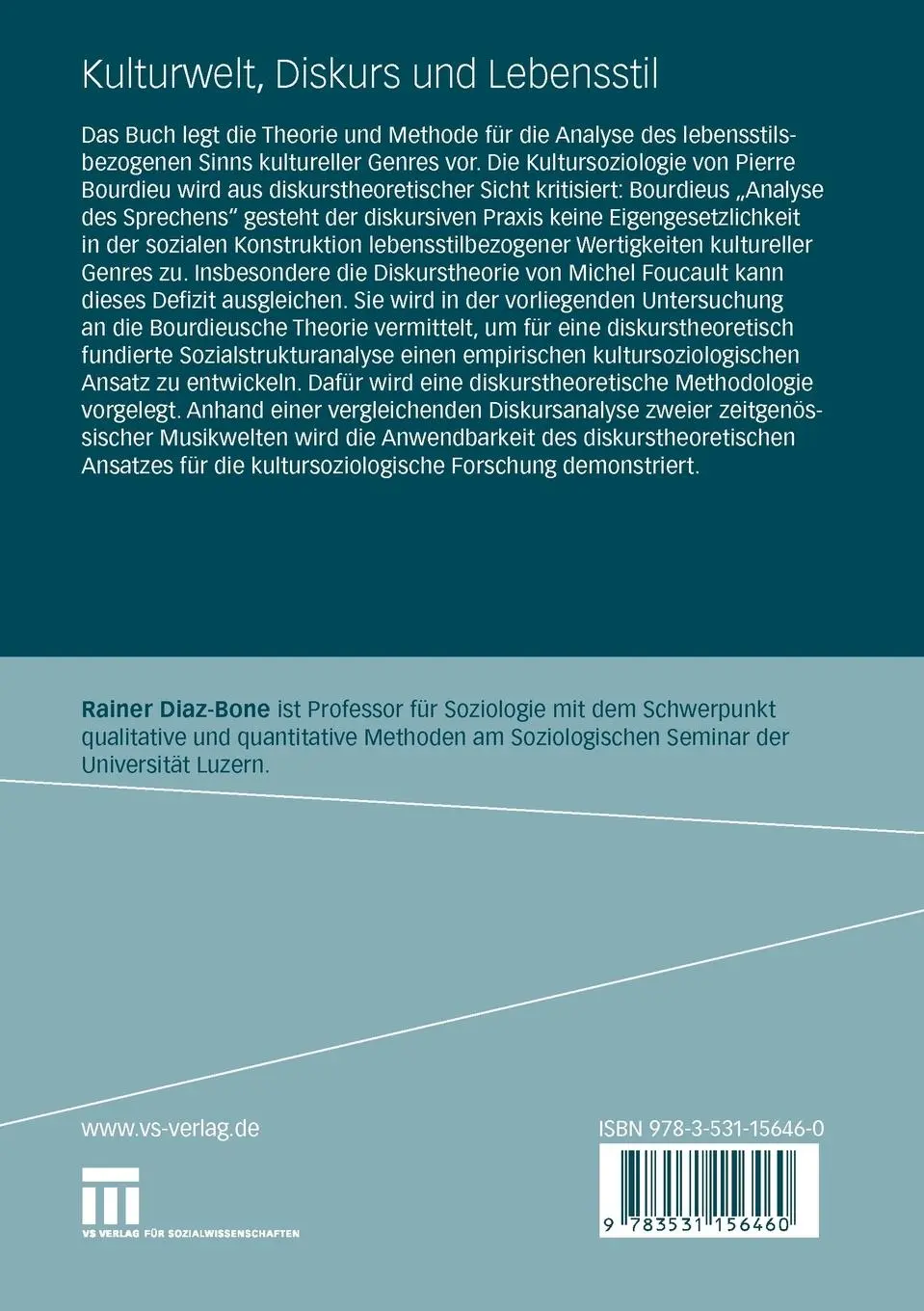 Rückseite: 9783531156460 | Kulturwelt, Diskurs und Lebensstil | Rainer Diaz-Bone | Taschenbuch