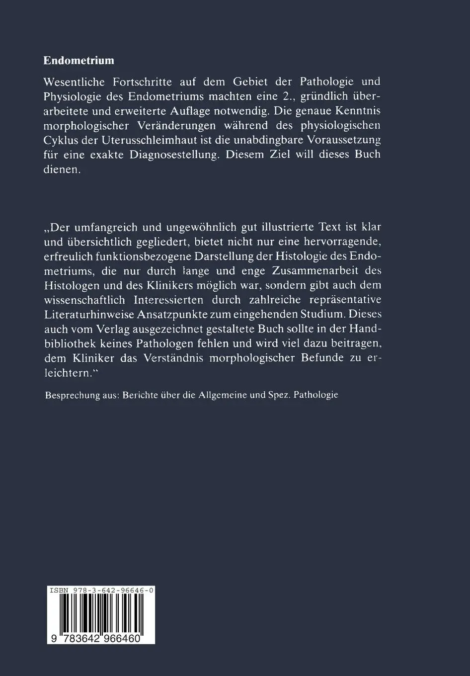 Rückseite: 9783642966460 | Endometrium | Pathologische Histologie in Diagnostik und Forschung