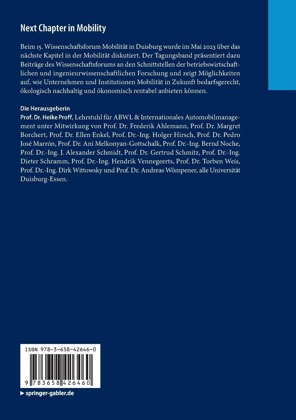Rückseite: 9783658426460 | Next Chapter in Mobility | Heike Proff | Taschenbuch | xxvi | Deutsch