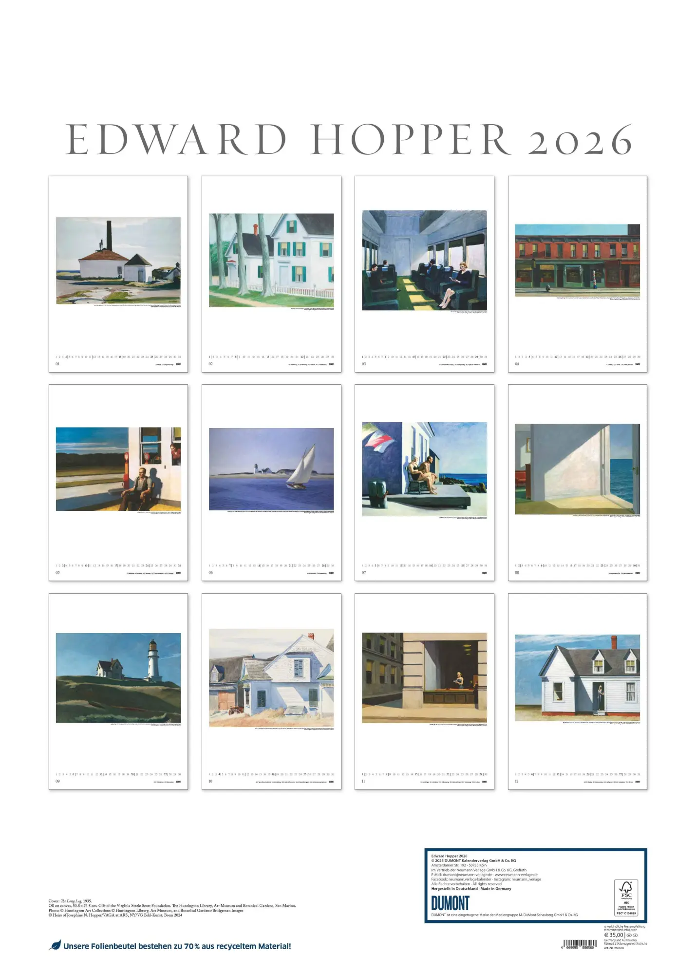 Bild: 4069095006560 | Edward Hopper 2026 - Kunst-Kalender - Poster-Kalender - 50x70 | 14 S.