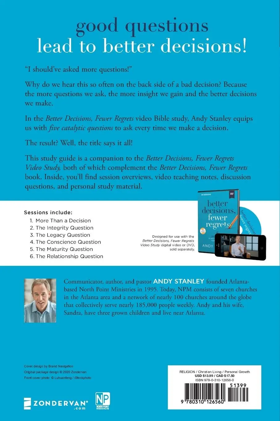 Rückseite: 9780310126560 | Better Decisions, Fewer Regrets Study Guide | Andy Stanley | Buch