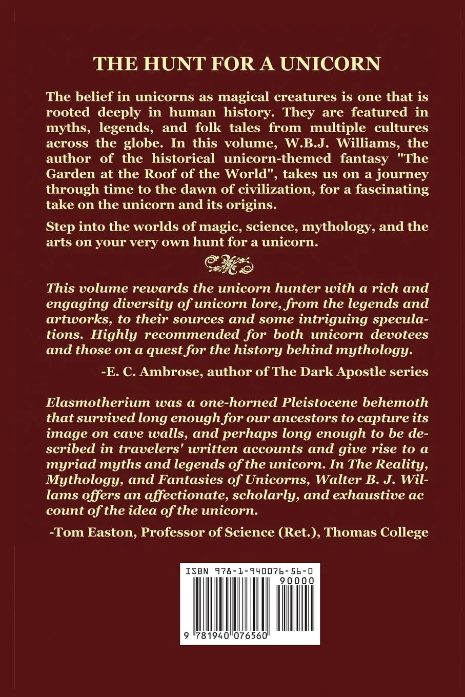 Rückseite: 9781940076560 | The Reality, Mythology, and Fantasies of Unicorns | W. B. J. Williams
