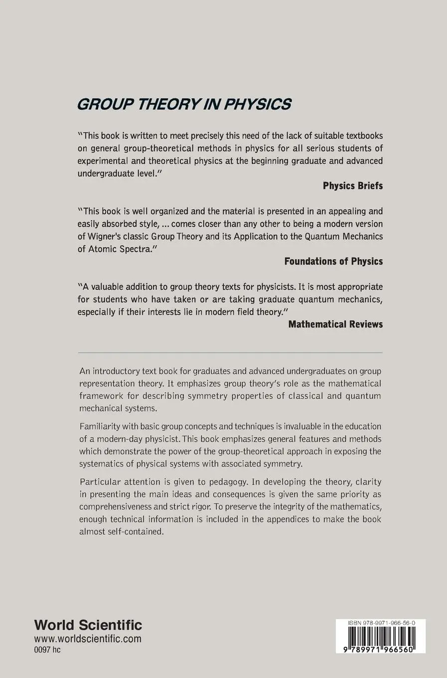 Rückseite: 9789971966560 | GROUP THEORY IN PHYSICS (B/H) | Wu-Ki Tung | Buch | Englisch | 1985