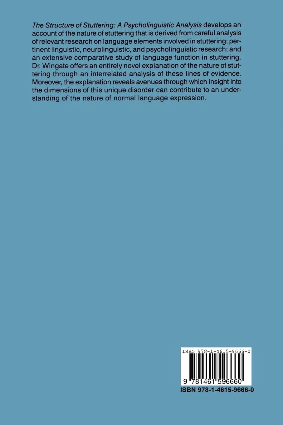 Rückseite: 9781461596660 | The Structure of Stuttering | A Psycholinguistic Analysis | Wingate