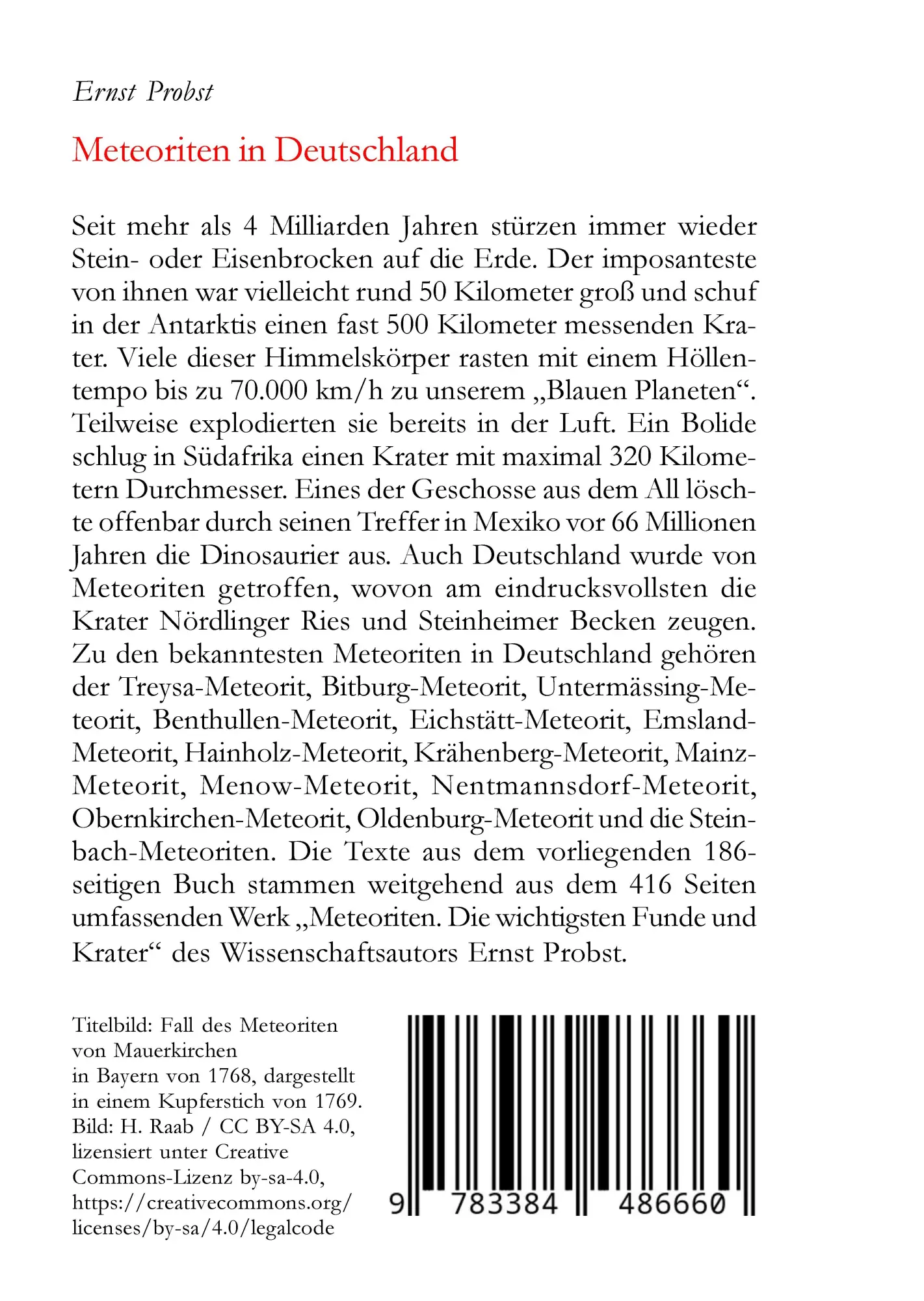 Rückseite: 9783384486660 | Meteoriten in Deutschland | Die wichtigsten Funde und Krater | Probst