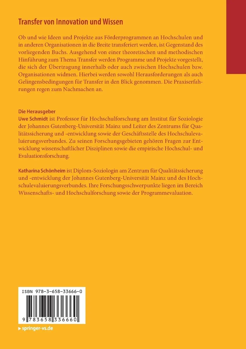 Rückseite: 9783658336660 | Transfer von Innovation und Wissen | Katharina Schönheim (u. a.) | XI