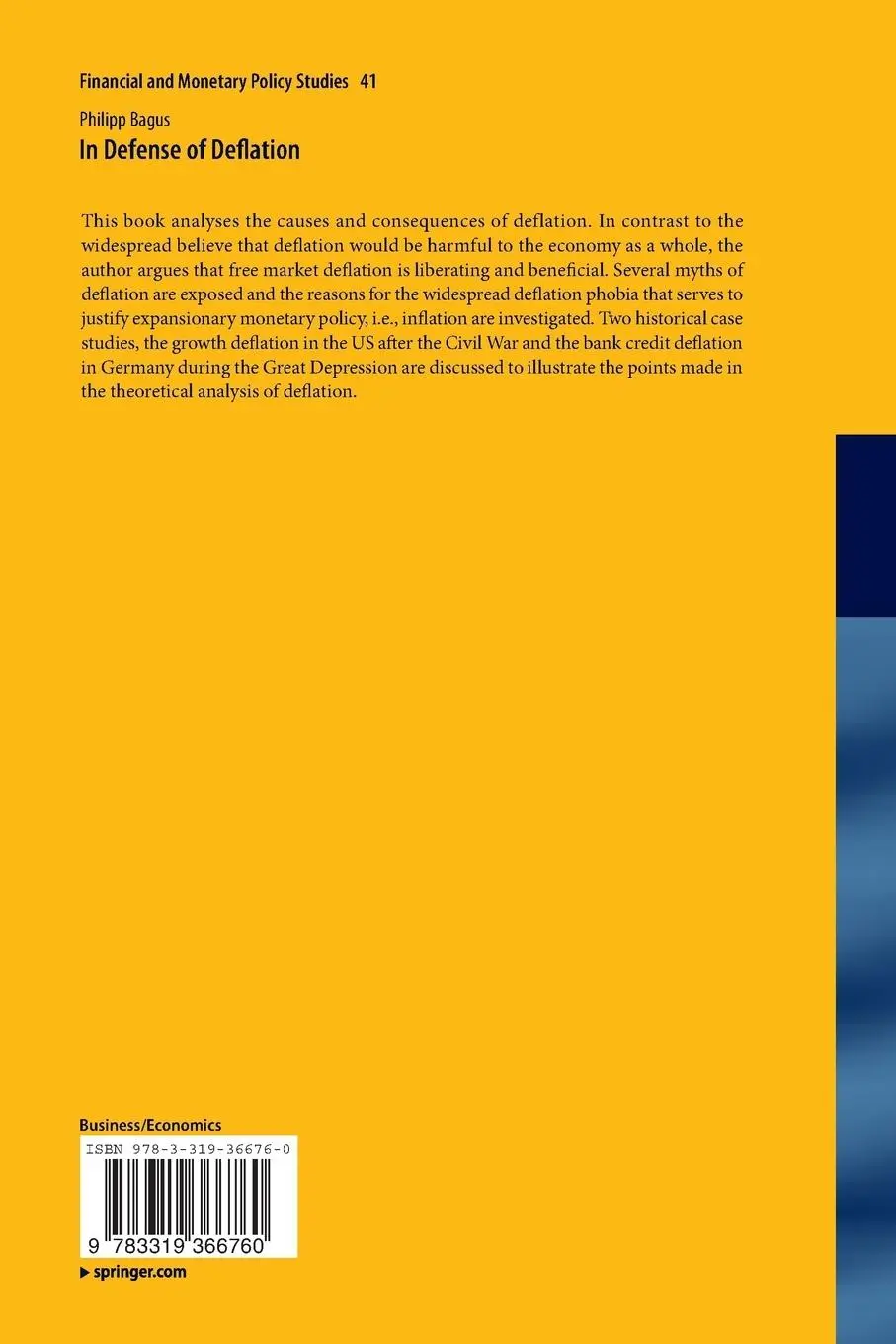 Rückseite: 9783319366760 | In Defense of Deflation | Philipp Bagus | Taschenbuch | xvii | 2016