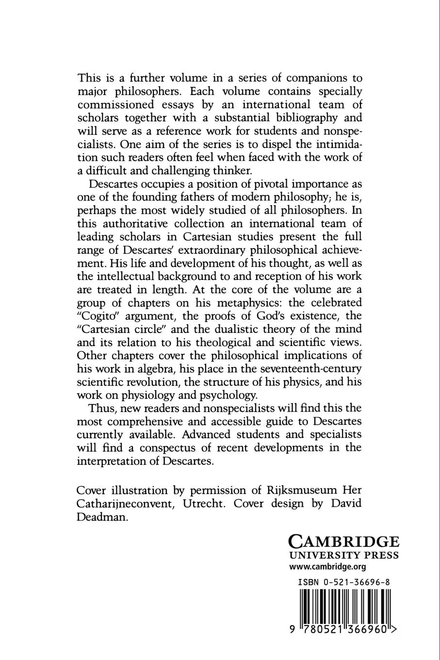 Rückseite: 9780521366960 | The Cambridge Companion to Descartes | John Cottingham | Taschenbuch