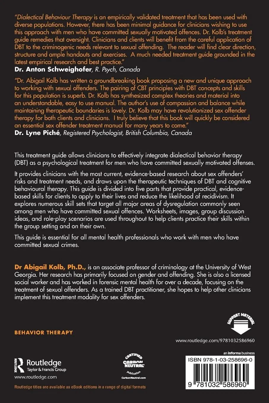 Rückseite: 9781032586960 | Dialectical Behavior Therapy for Sex Offenders | A Treatment Guide