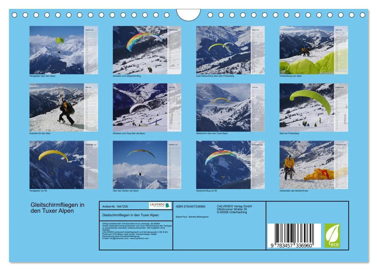 Bild: 9783457336960 | Gleitschirmfliegen in den Tuxer Alpen (Wandkalender 2026 DIN A4...