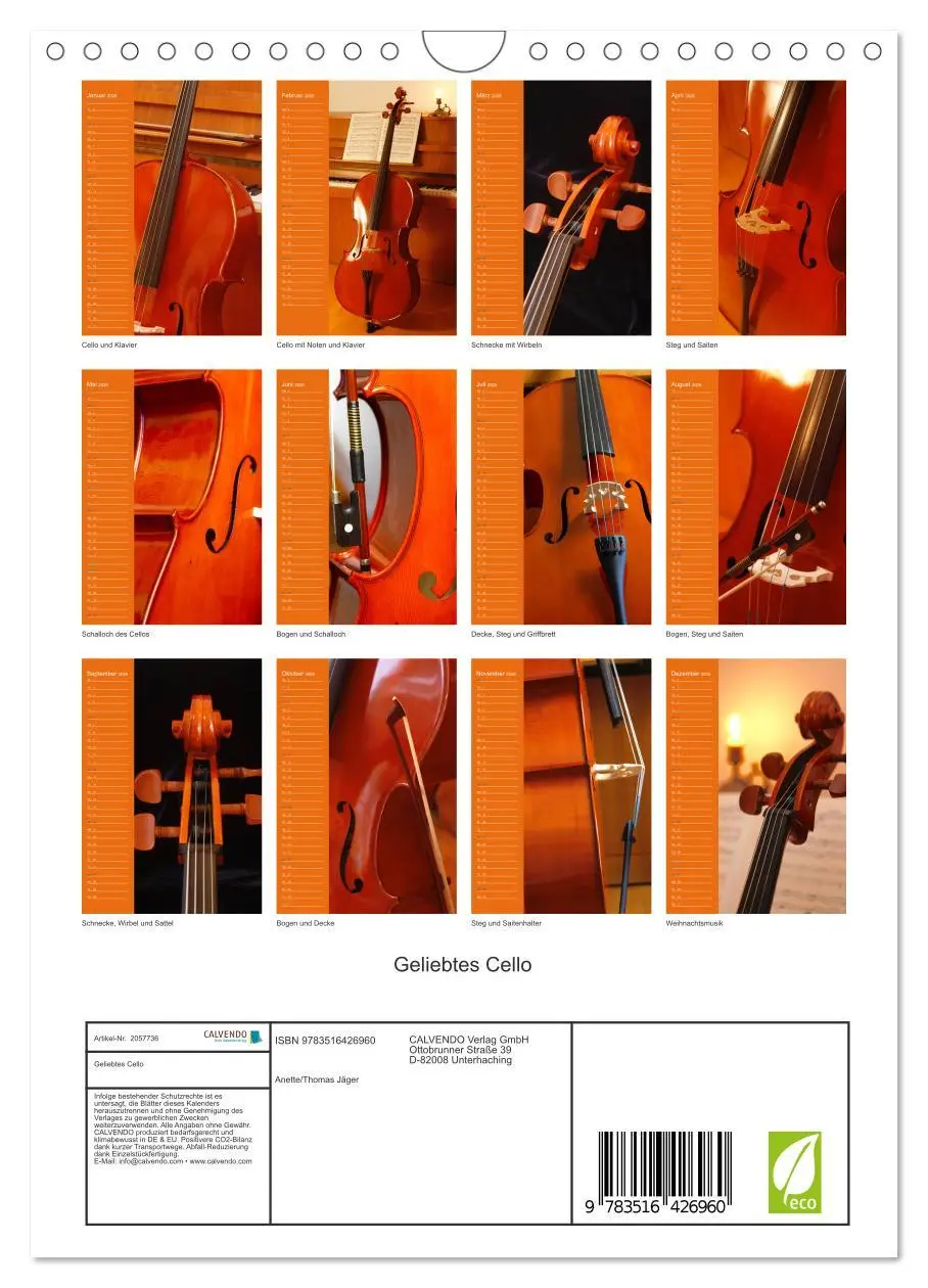 Bild: 9783516426960 | Geliebtes Cello (Wandkalender 2026 DIN A4 hoch), CALVENDO...