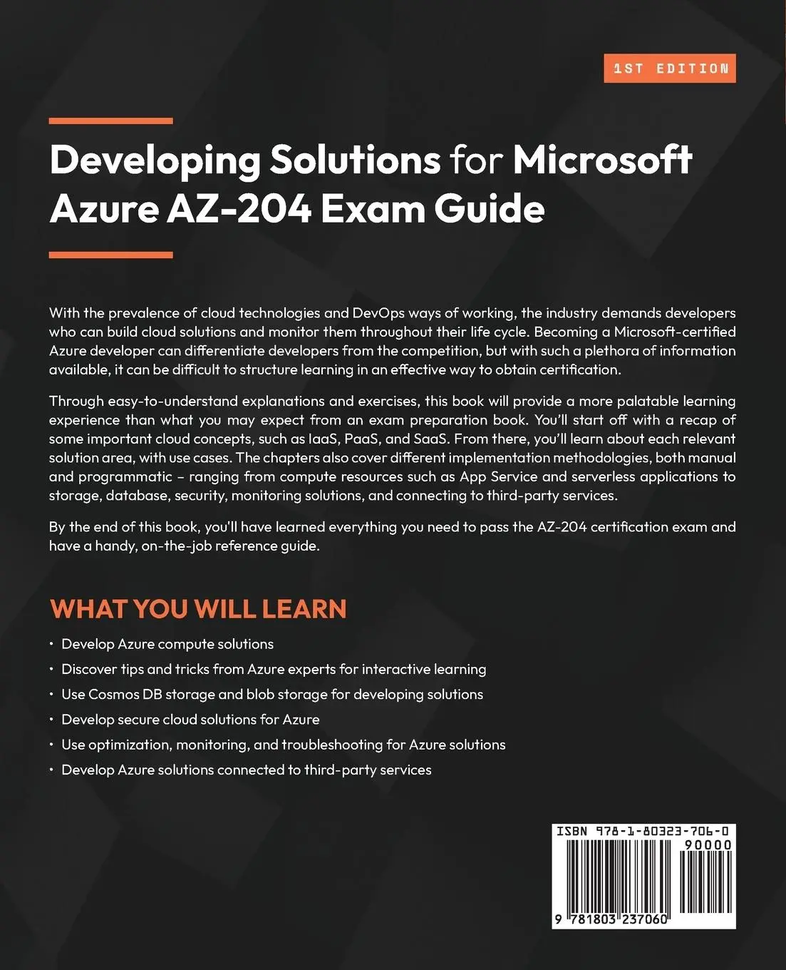 Rückseite: 9781803237060 | Developing Solutions for Microsoft Azure AZ-204 Exam Guide | Buch